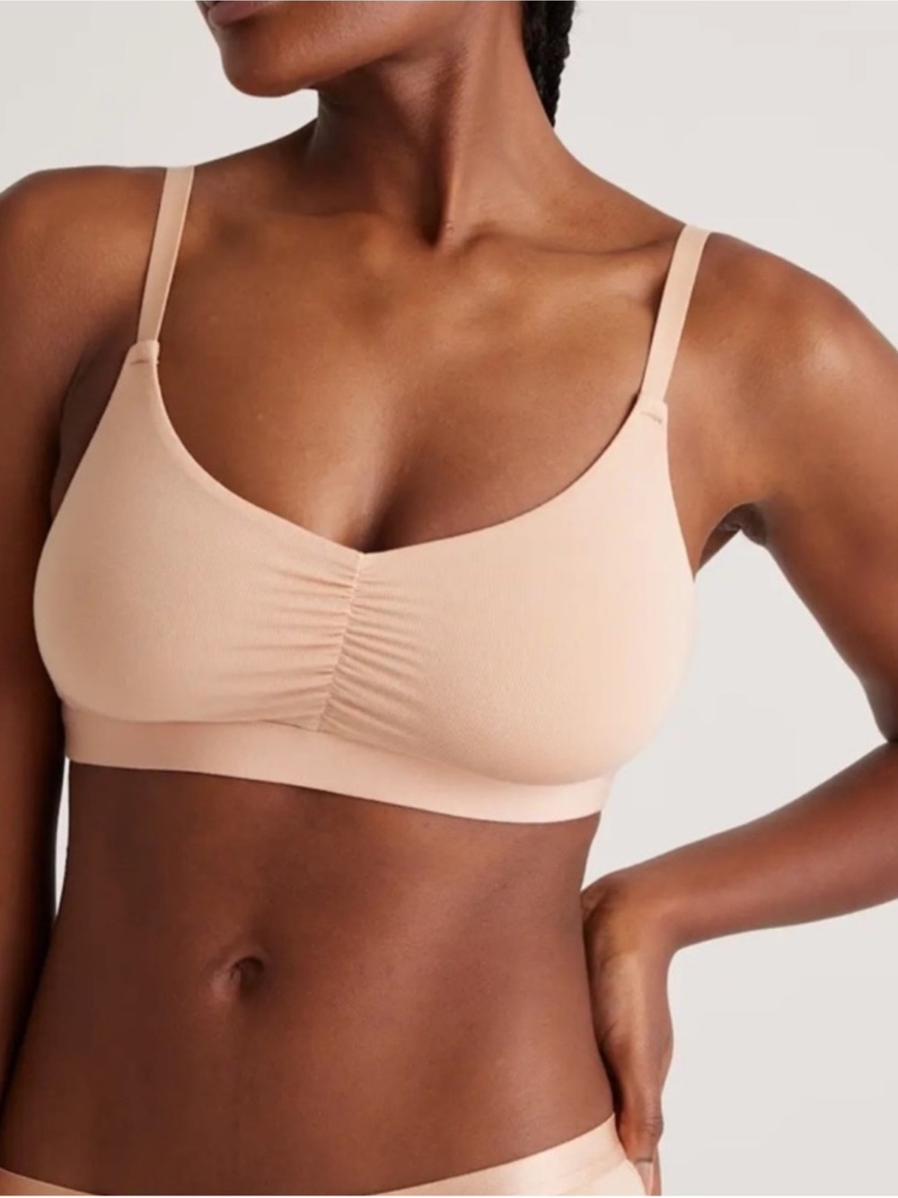 NWOT QUINCE 2 Pack Micromodal Ruched Bralettes Small Warm Sand 0928